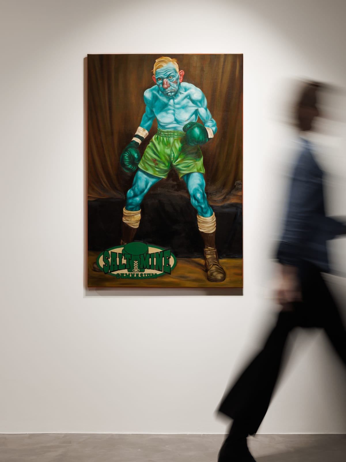 Damien Cifelli Prizefighter, Installation PULPO GALLERY with person walking by