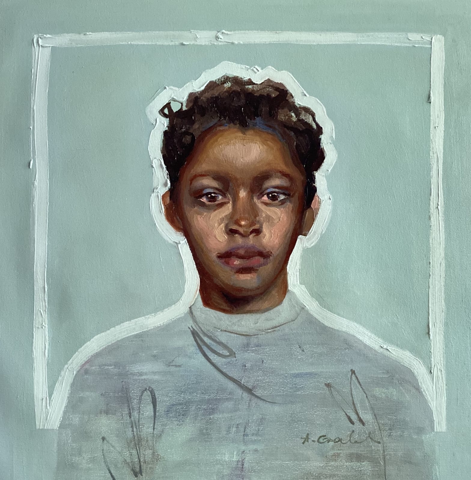 Agnes Grochulska, Portrait with Aquamarine Outline, 2020