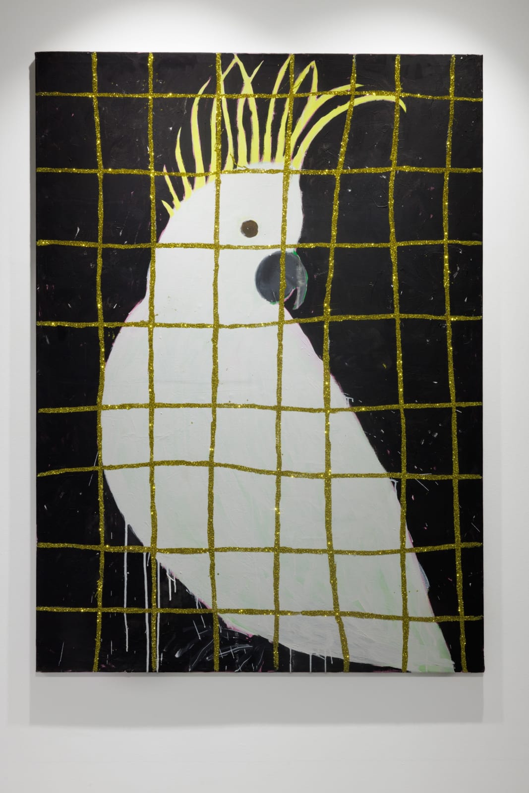 Gabrielle Graessle, golden cage, 2024, acrylic and glitter on canvas