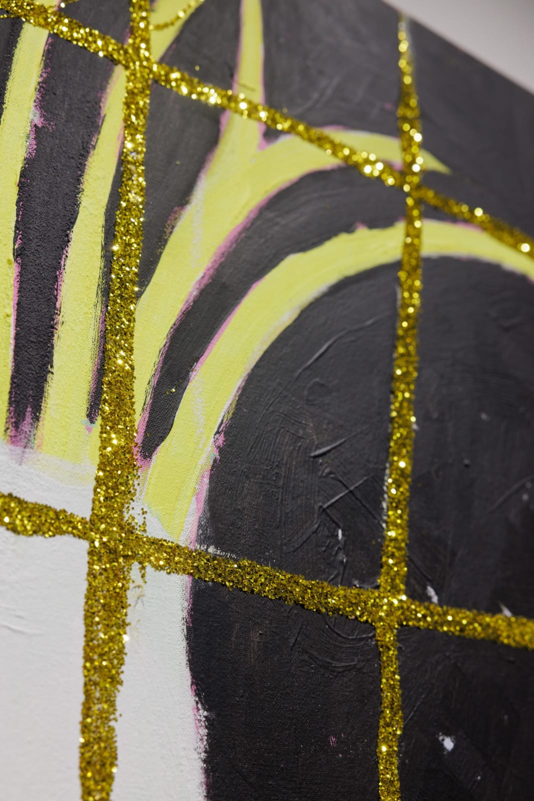 Gabrielle Graessle, golden cage, 2024, acrylic and glitter on canvas