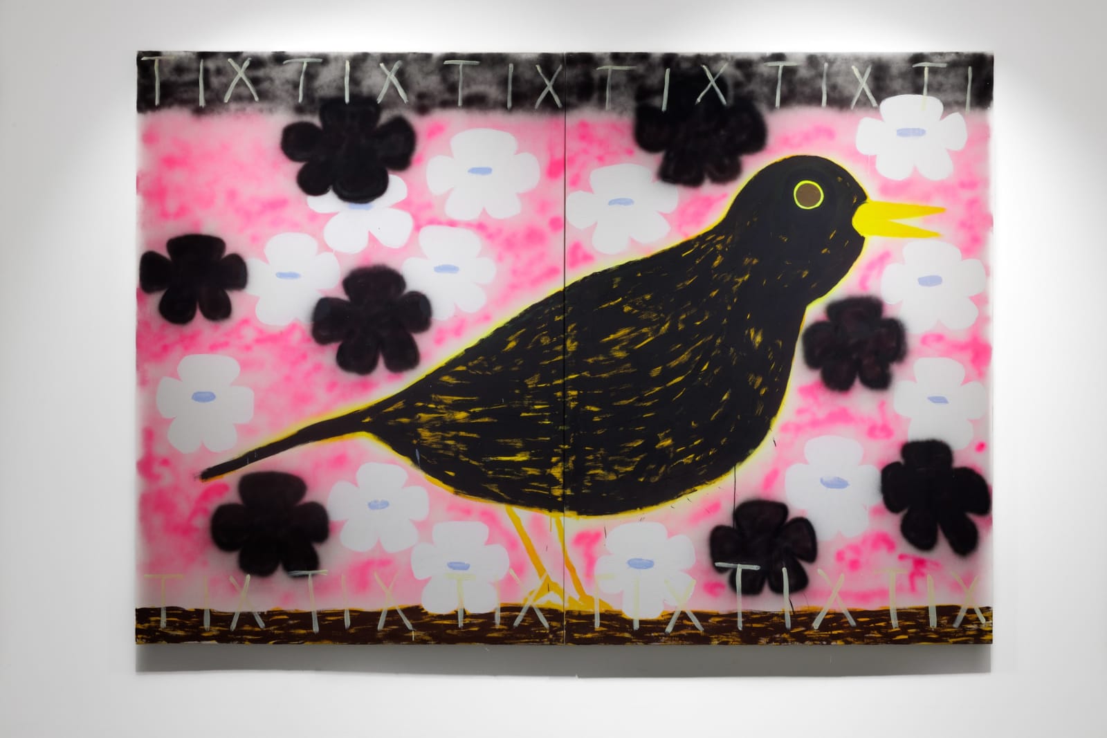 Gabrielle Graessle, tixtixtixtix, 2024, acrylic and spray on canvas