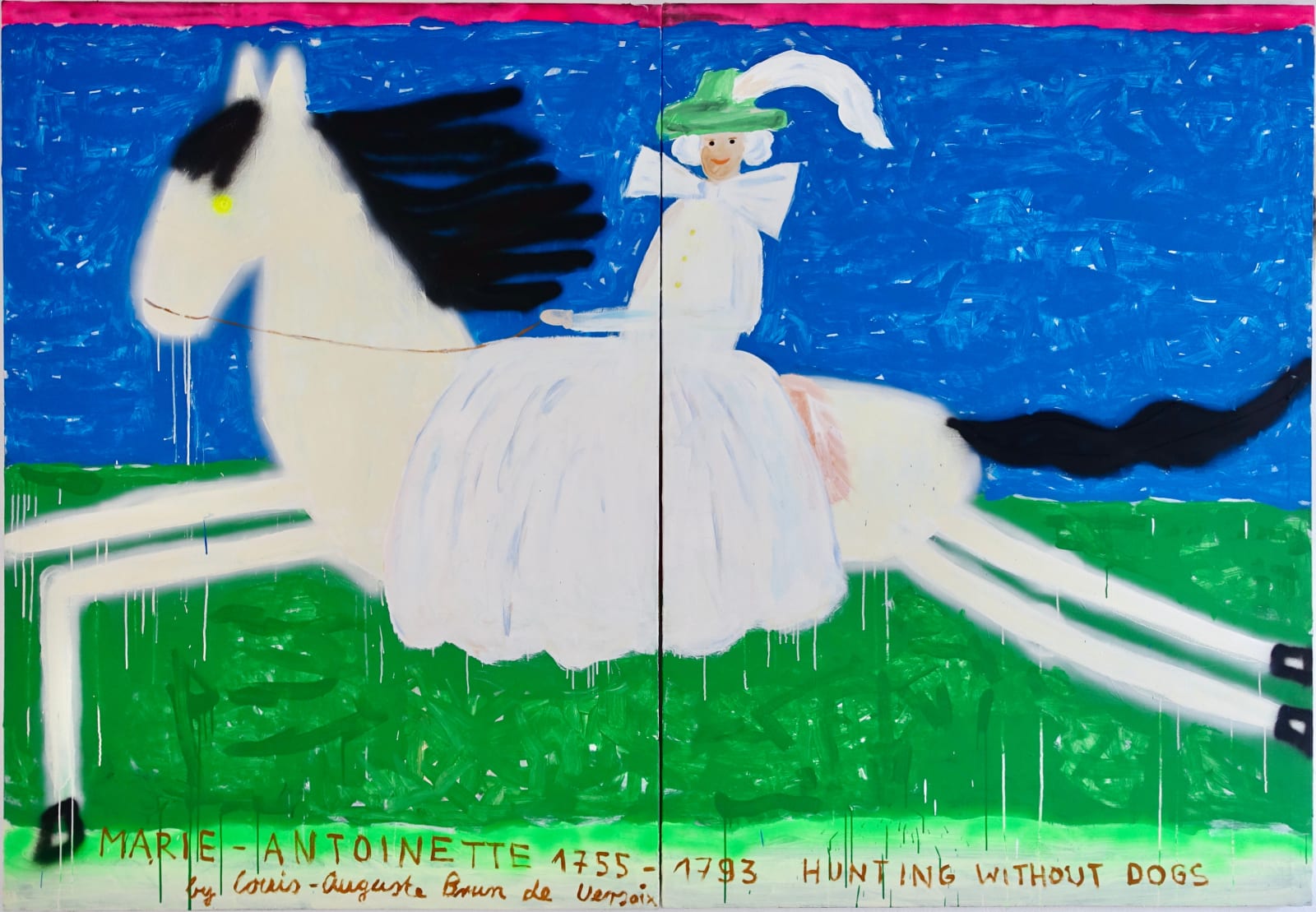 Gabrielle Graessle, marie-antoinette hunting, 2025, acrylic and spray on canvas