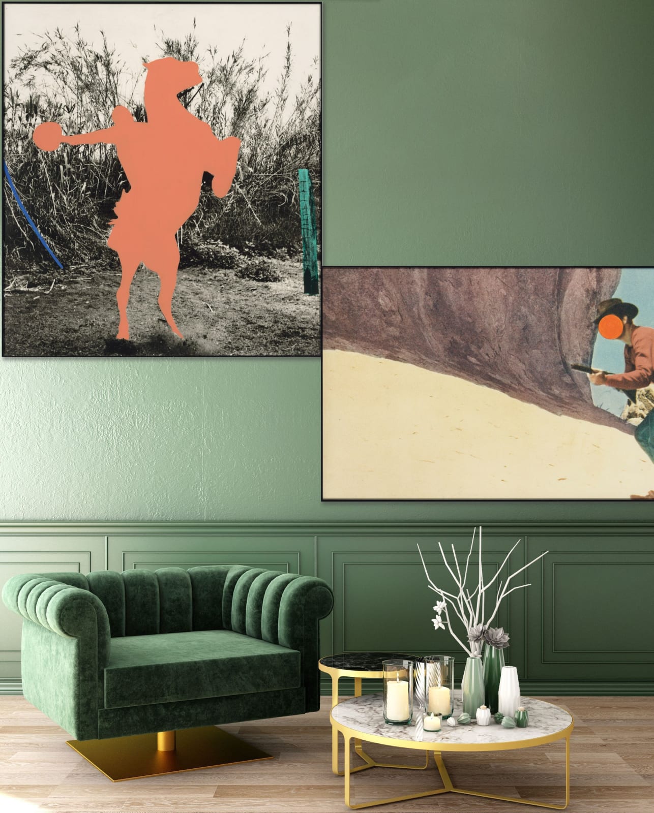 John Baldessari, Equestrian (Flesh) in Brackets with Orange Showdown, 1992