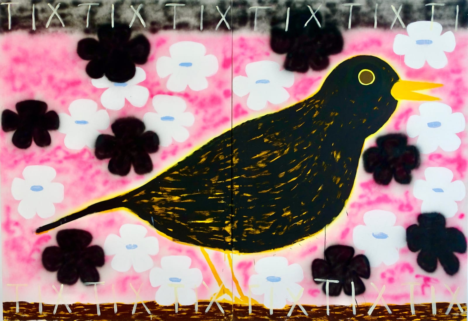 Gabrielle Graessle, tixtixtixtix, 2024, acrylic and spray on canvas