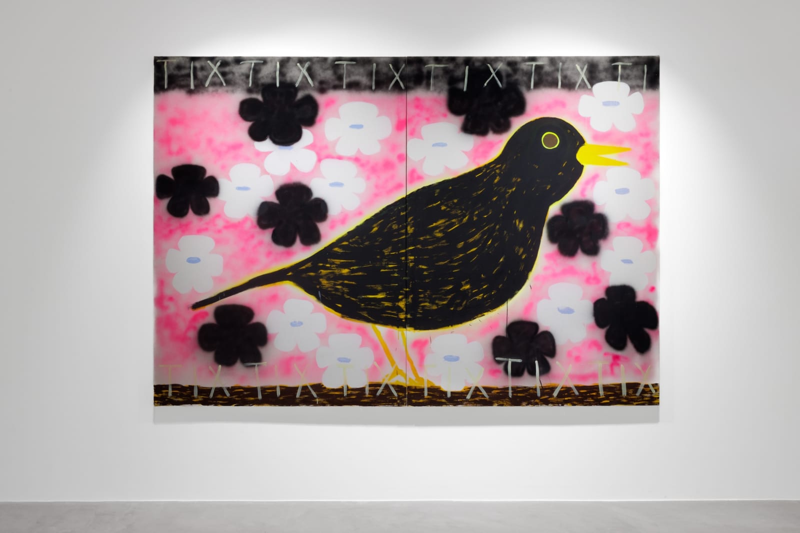 Gabrielle Graessle, tixtixtixtix, 2024, acrylic and spray on canvas
