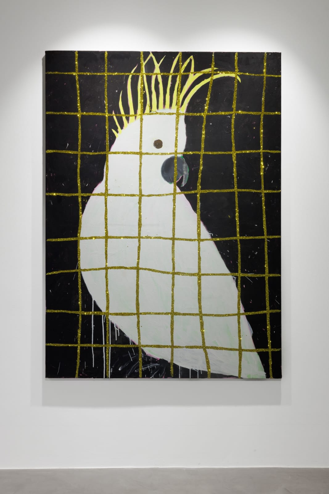 Gabrielle Graessle, golden cage, 2024, acrylic and glitter on canvas