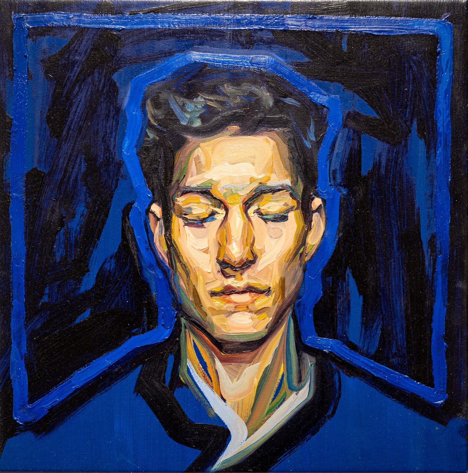 Agnes Grochulska, Midnight (Portrait with Cobalt Blue Outline), 2020