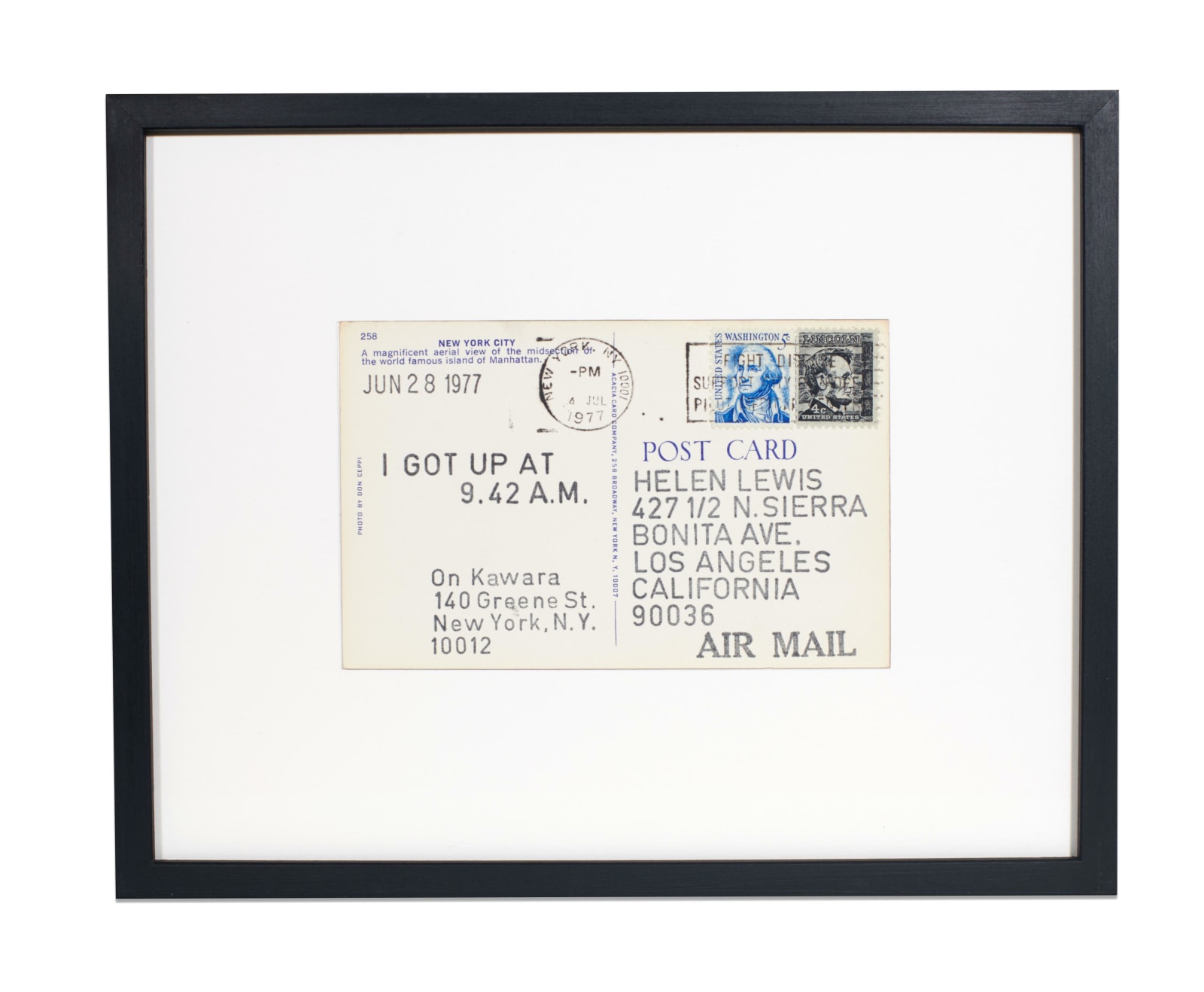 On Kawara, I Got Up at 9.42 A.M., Jun 28 1977, 1977
