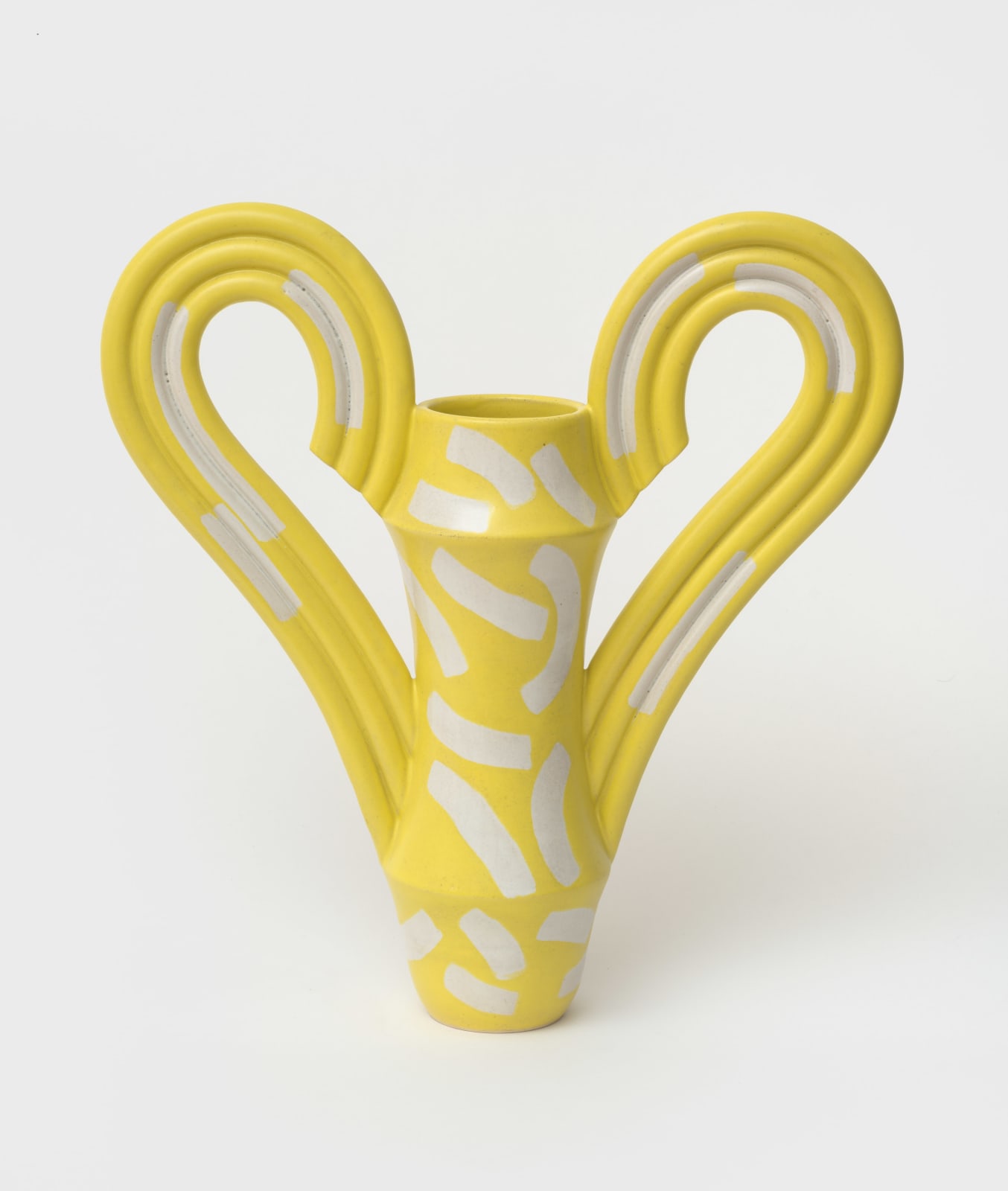 Beginner Ceramics, Arch Vase in Lemon Cream with Eggshell Shapes, 2023