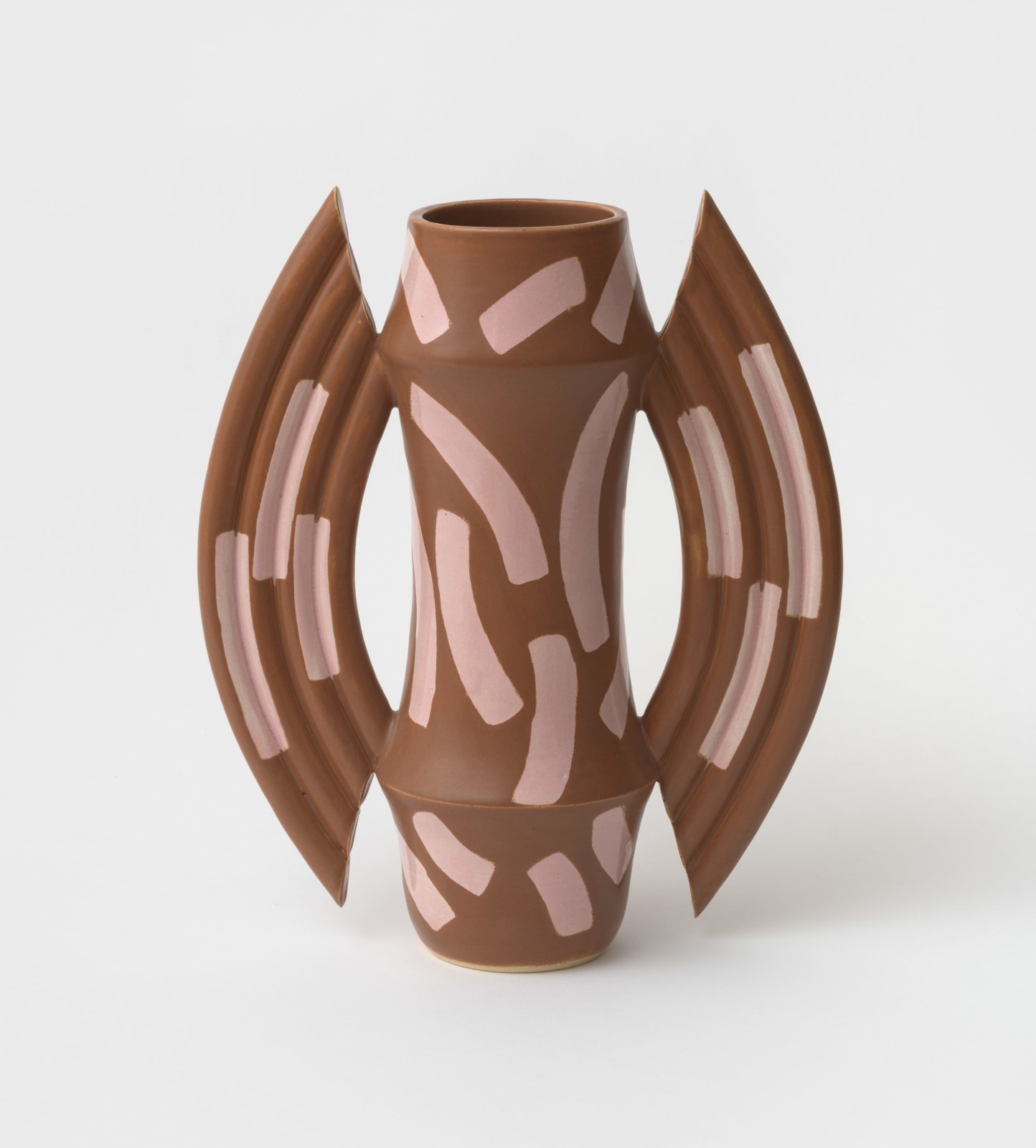 Beginner Ceramics, Signal Vase in Hazelnut with Dusty Rose Shapes, 2023