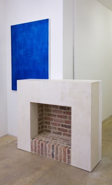 Pam Lins, painting by Jessica Dickinson, Fireplace reconstructed sculpture background, 2010