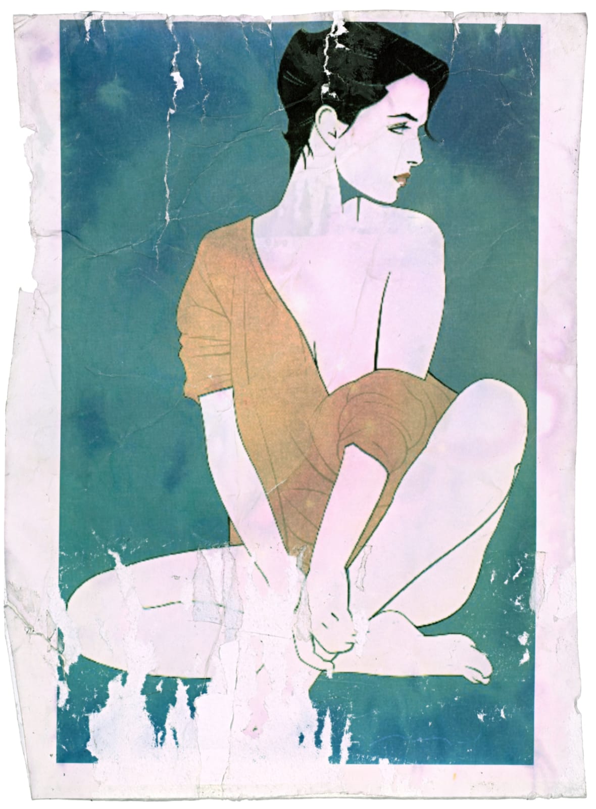 Barb Choit, Patrick Nagel, "Untitled," Laser Jet Print on Adhesive Paper, Bleach Bath, 2009