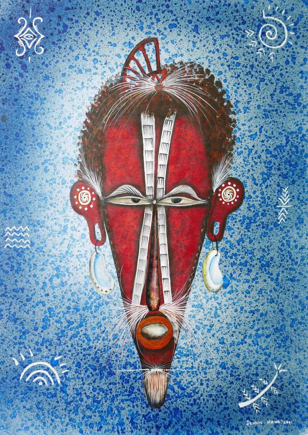 Dennis Nona, acrylic and blue ink on paper, Torres Strait Islands, Aboriginal artist and artwork.