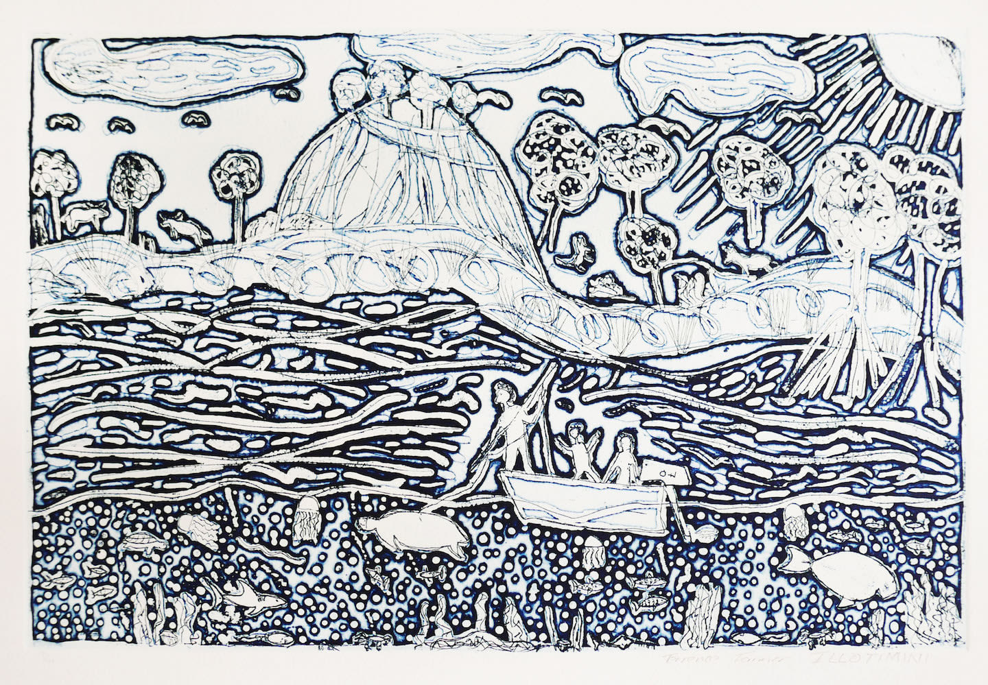 Terrence Farmer, sugar lift etching, Tiwi, Aboriginal artist and artwork.
