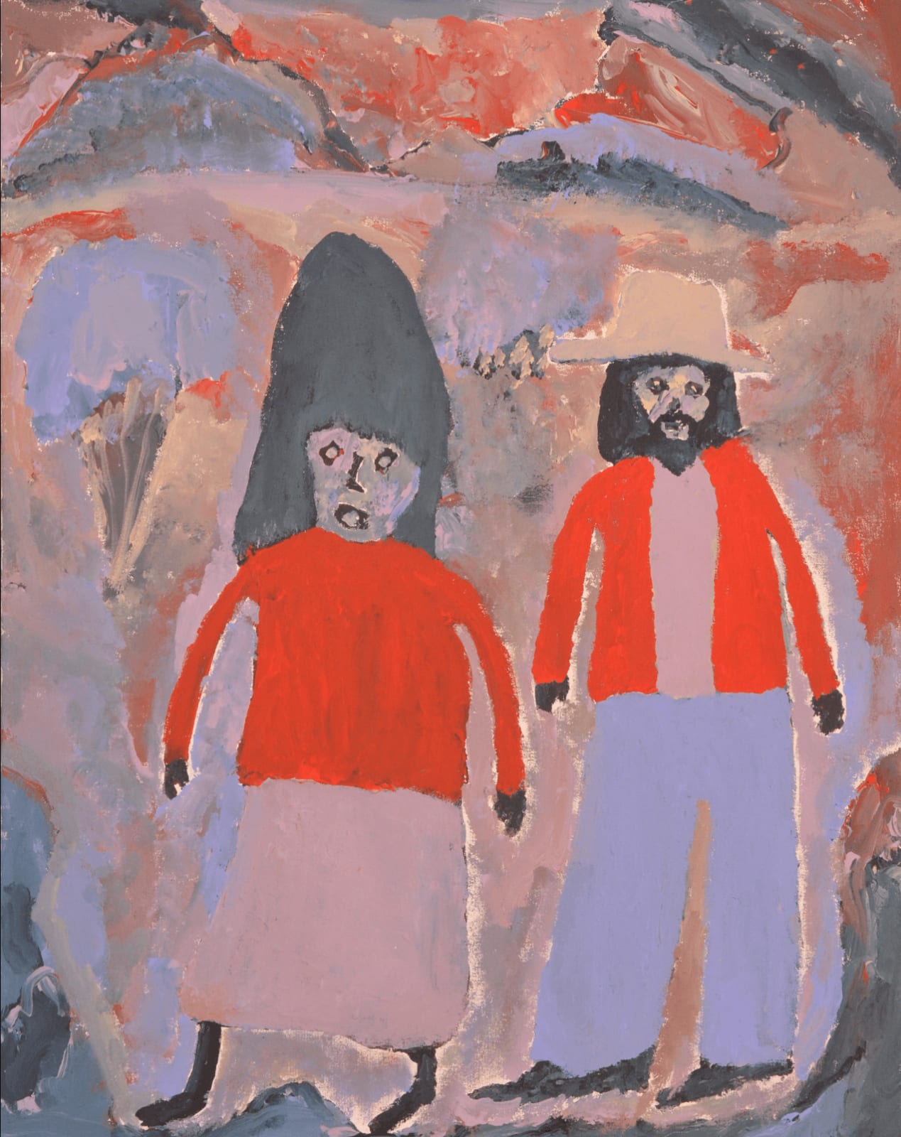 Aboriginal-Australian painter Adrian Jangala Robertson acrylic on canvas of Family in Yalpirakinu