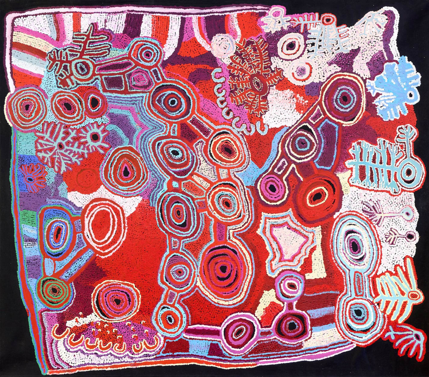 Ngalpinka Simms is an Indigenous Aboriginal artist from the desert lands Spinifex region of Australia who has been painting with the Spinifex Arts Project since 1998, currently being exhibited amongst contemporaries at the EXPO Chicago art fair by the Rebecca Hossack Gallery in London.