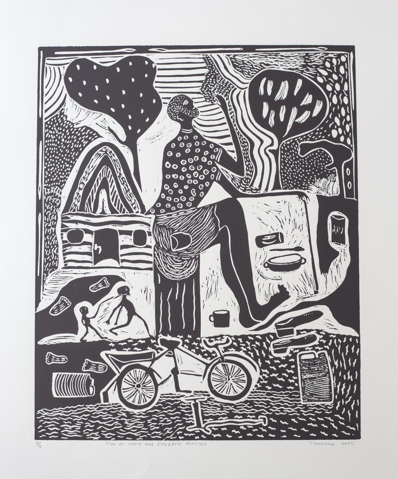 Thamae Kaashe, Man at Home & Children Playing, 2005