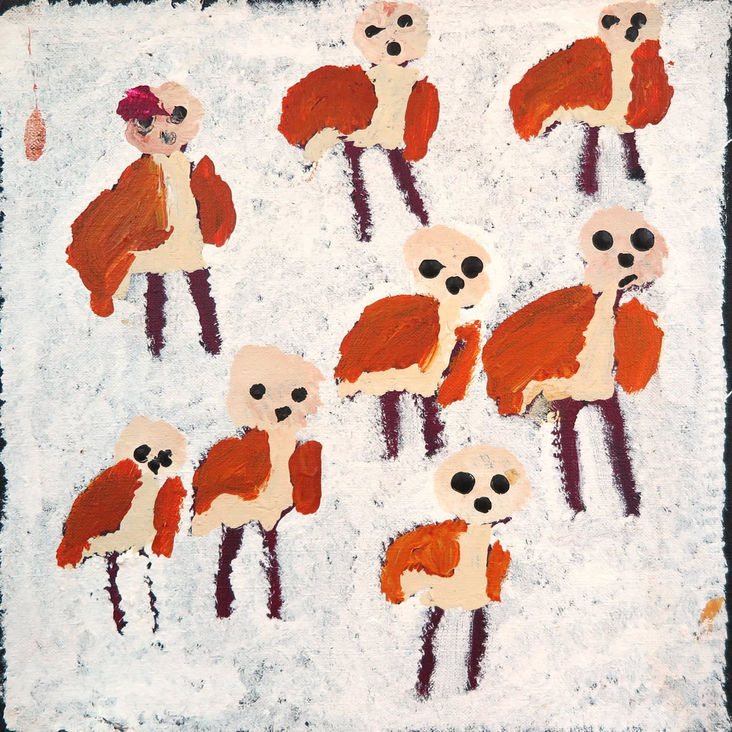 6. Motorbike Paddy Ngale aboriginal Australian painting of eight orange animal figures
