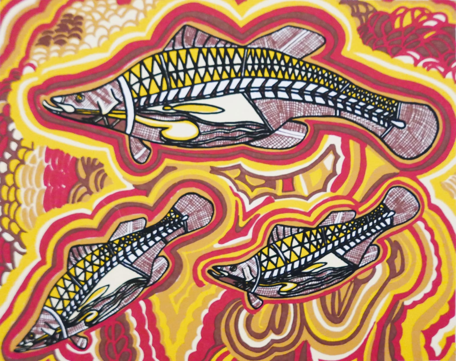 Doris Gingingara, Three Barramundi - Dry, 1998