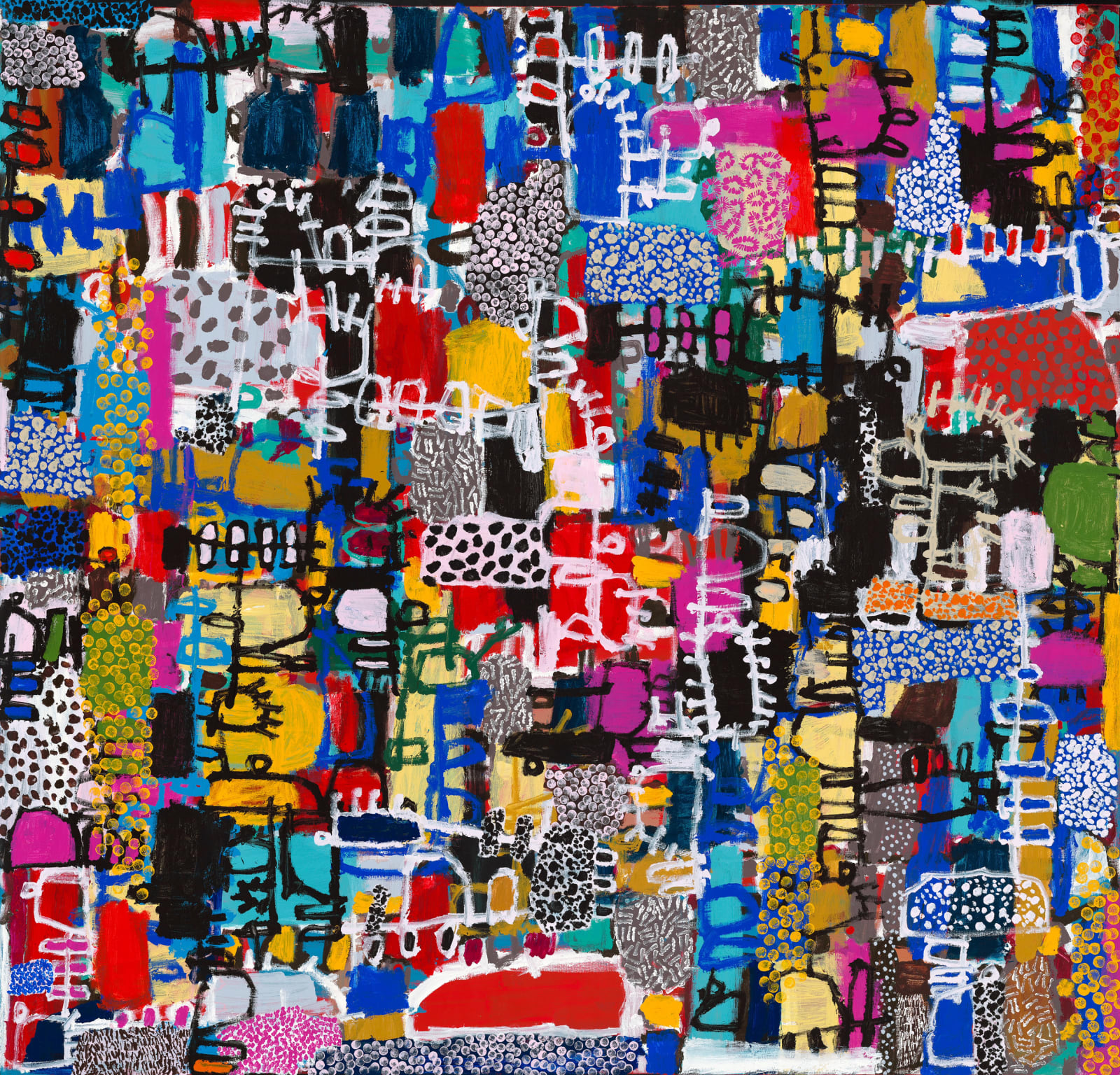 Naomi Hobson, 2025, Rebecca Hossack Art Gallery London, Aboriginal art, contemporary aboriginal, Australian artist, bold colours and shapes, acrylic on linen, Emily Kam Kngwarray, Tate, cultural