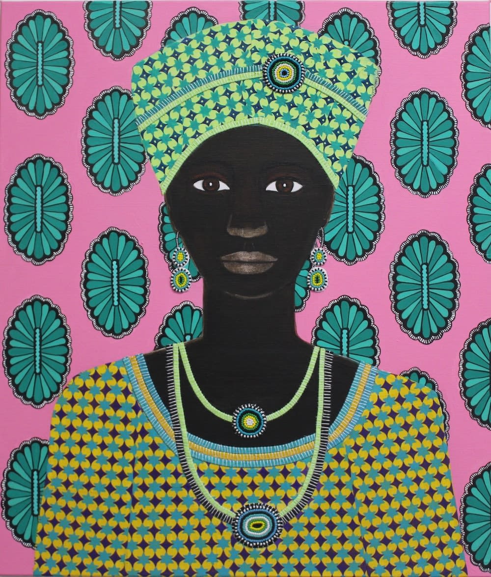 Carla Kranendonk portrait painting of African woman in green headdress
