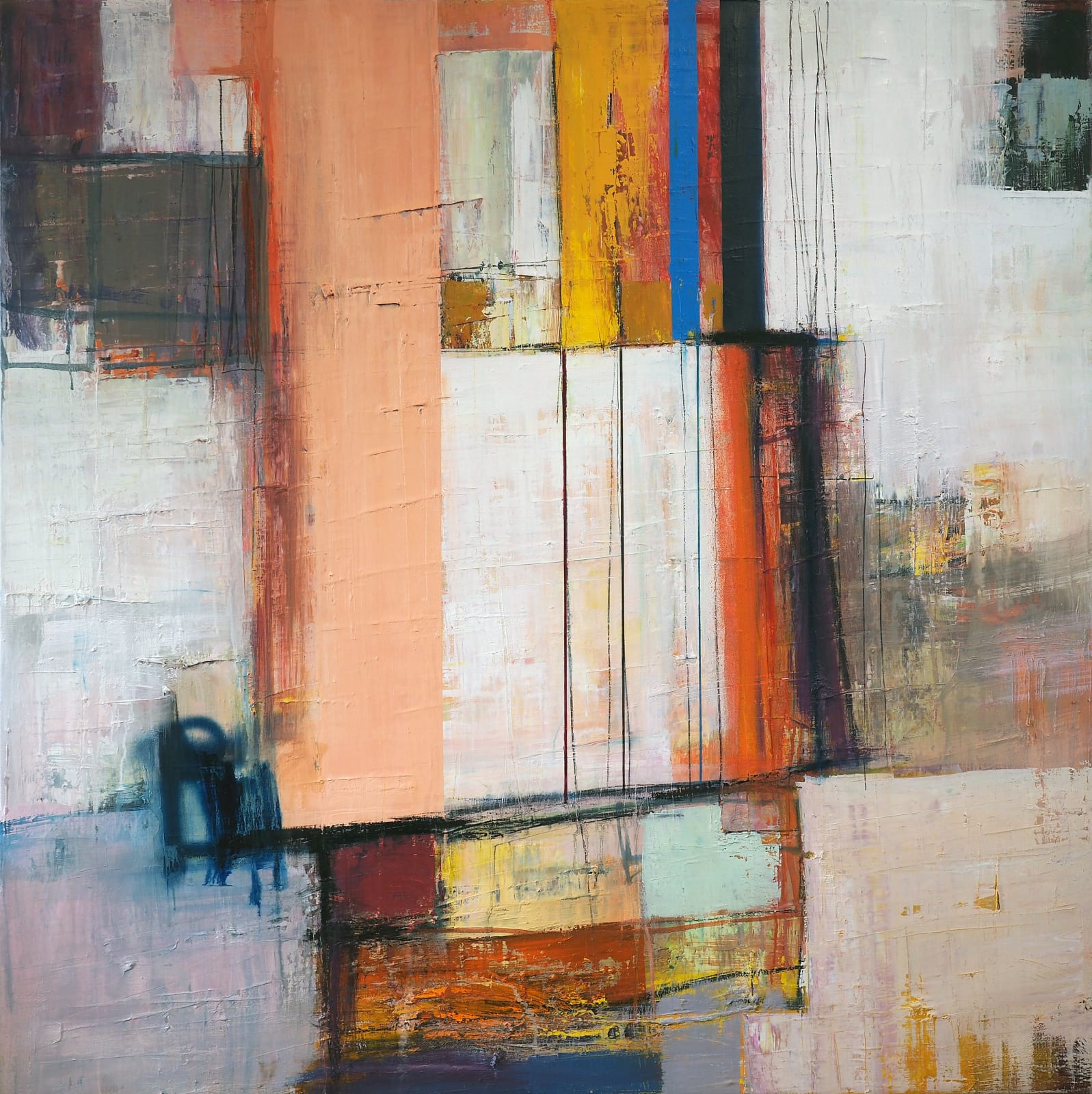 Danish artist Morten Lassen's expressive abstract painting in oil on canvas with bold geometric white colour and texture