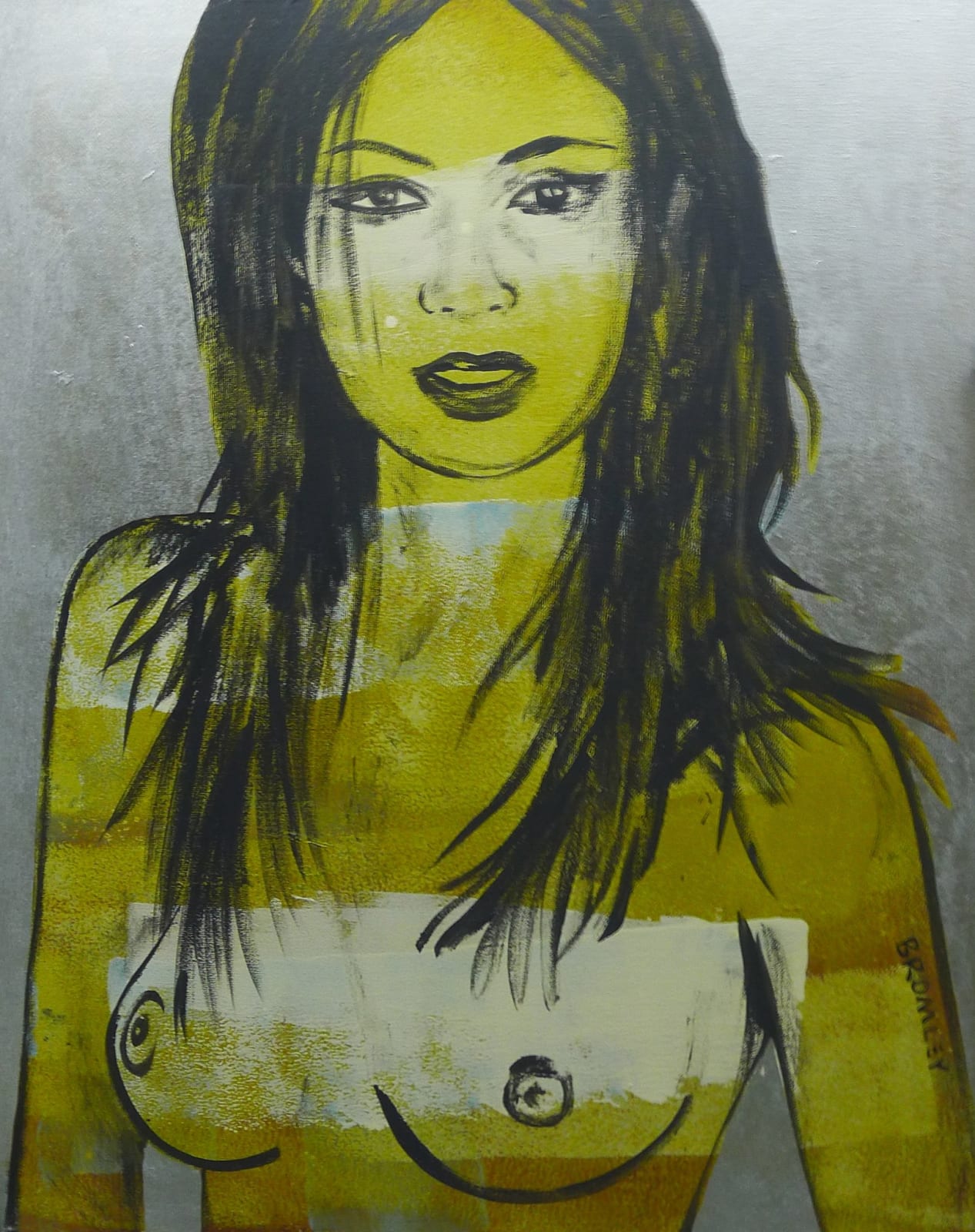 David Bromley, Yellow Nude on Silver Background