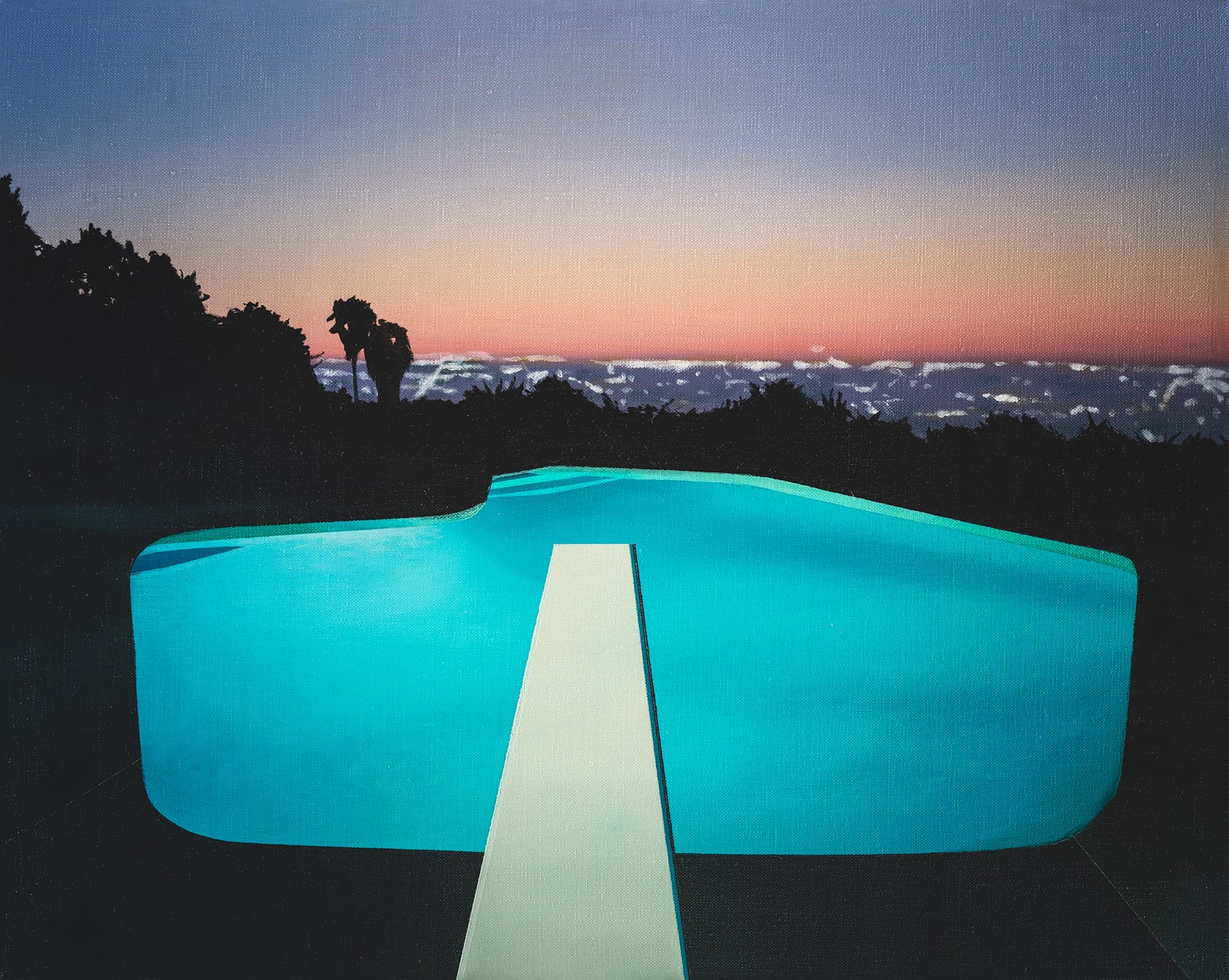 Laurence Jones British artist acrylic paint hyperreal architecture night pool hollywood mansion