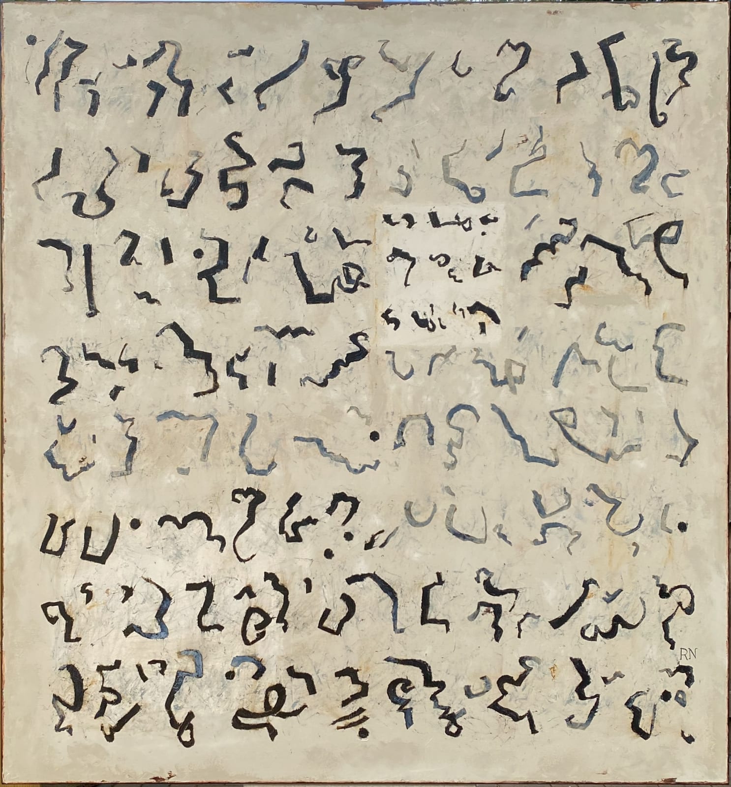 Multiple rows characters that could be from a forgotten language by artist Richard Nott.