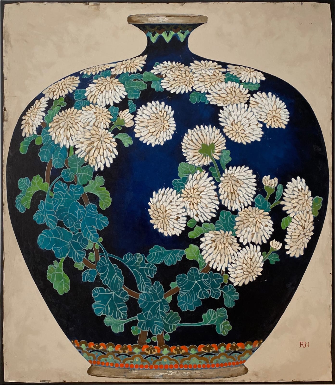 Richard Nott, 19th C Cloisonne Vase with Chrysanthemums , 2022
