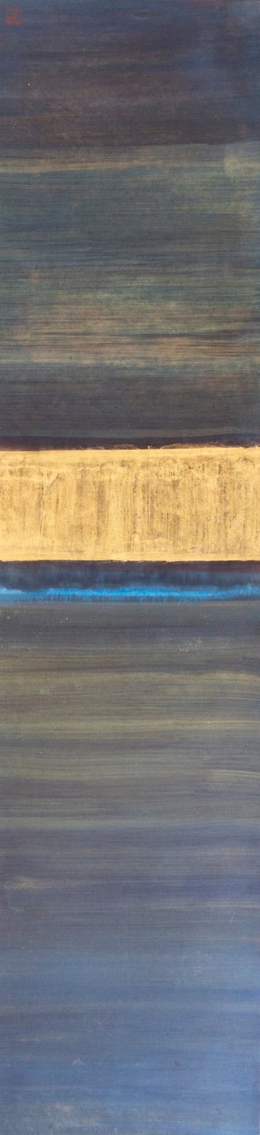 Ye Xue black and grey ink on paper artwork with gold and blue lines