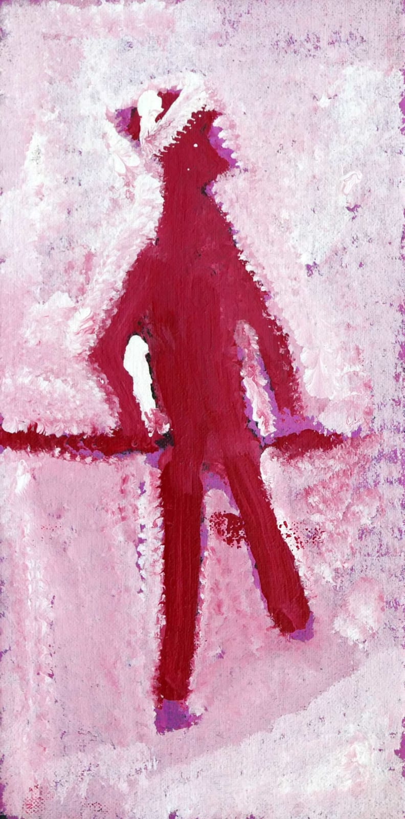 Motorbike Paddy Ngale aboriginal Australian painting of crimson figure walking