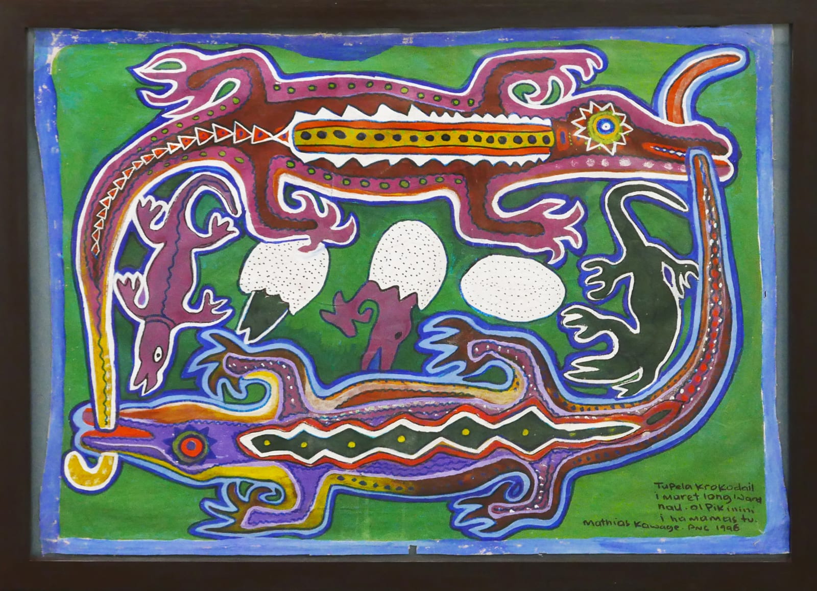 Mathias Kauage, Two Crocodiles and Babies, 1996