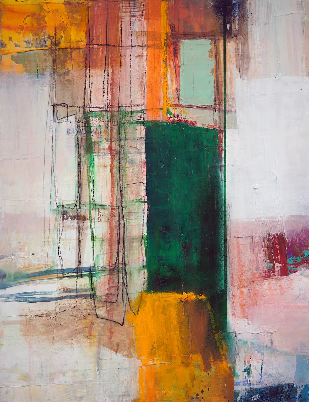 Danish artist Morten Lassen's expressive abstract painting in oil on canvas with bold black colour and texture