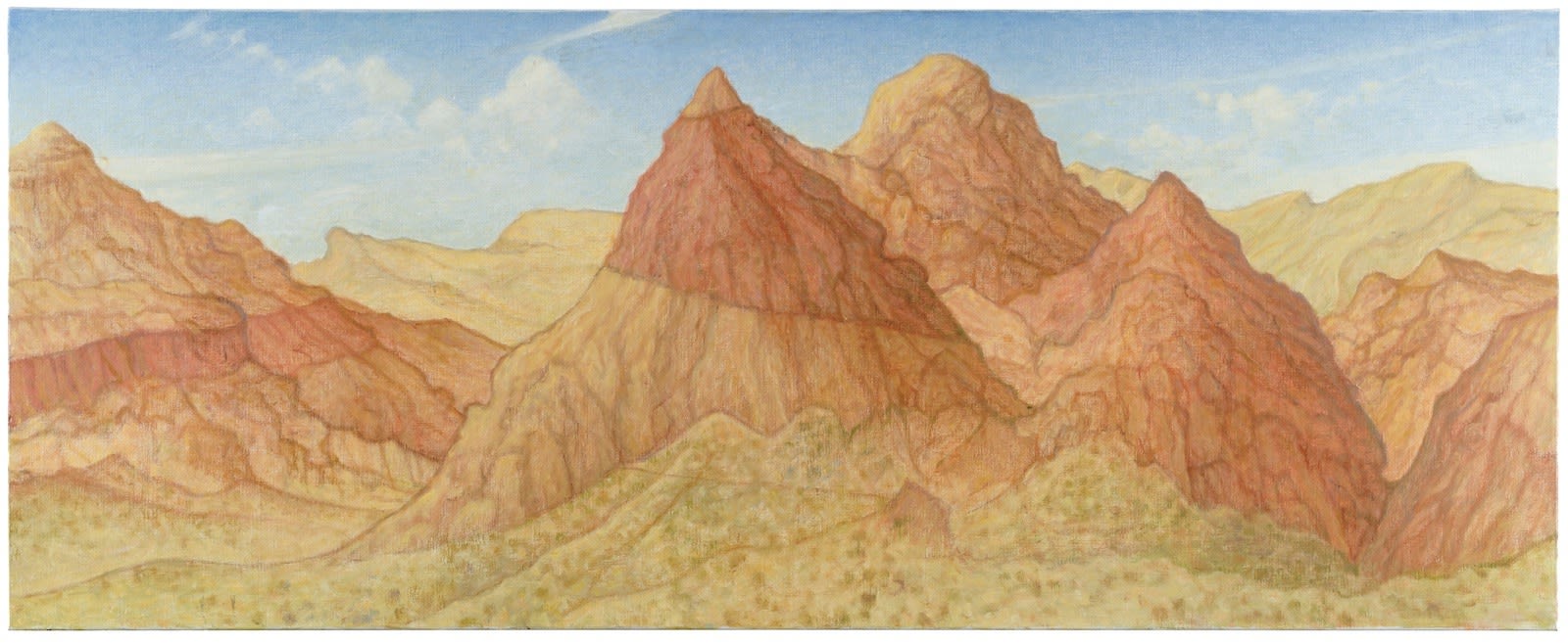 Robert Brownhall, oil on canvas of dramatic mountain landscape. Realism.