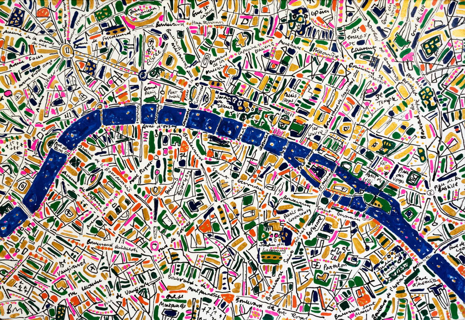 Barbara Macfarlane, Paris, Deep Green, Cobalt Blue, Gold, Pink, 2025