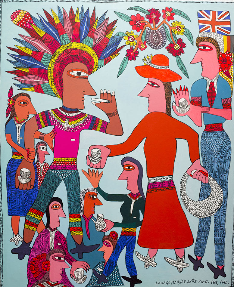 Mathias Kauage, Smoking and Drinking Tea with The Queen, 1996