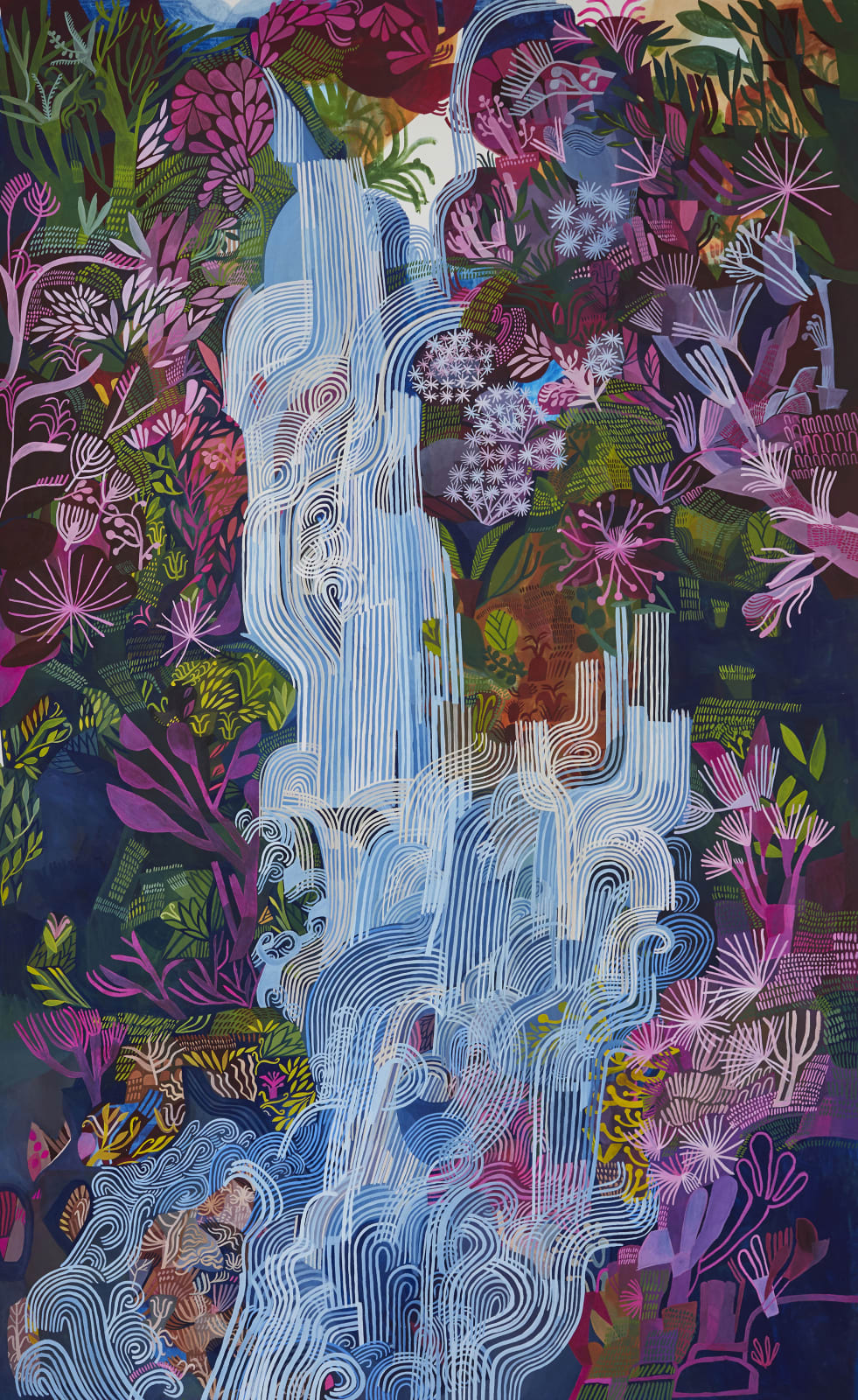 Ashley Amery, Waterfall with Pink Flowers, 2020