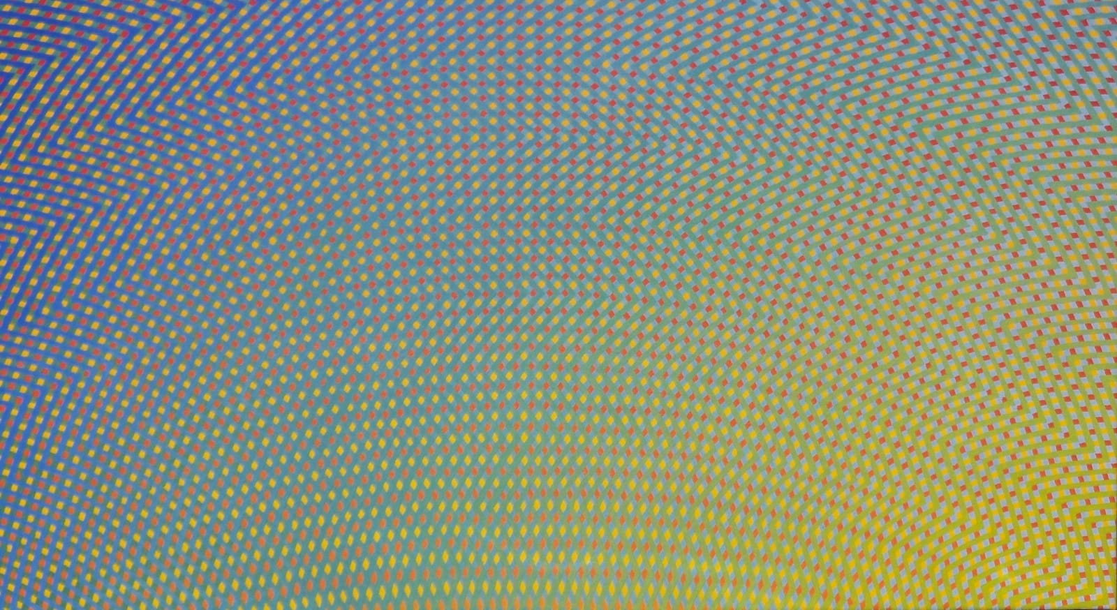 blue and yellow multi-colour oil painting by artist David Whitaker represented by Rebecca Hossack Gallery