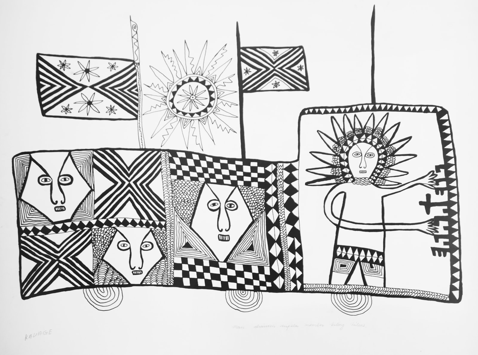 Mathias Kauage, Man Driving Three Felas, n.d.