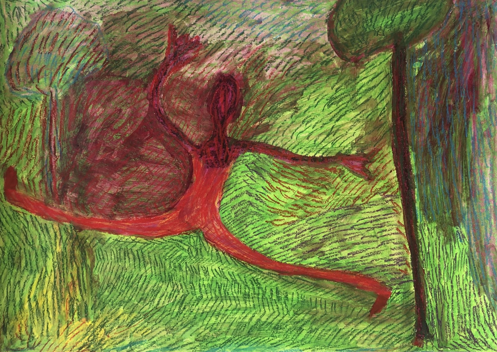 Uddin’s paintings – done in gouache on paper – shimmer with expressive colour. Their characteristic short, dynamic brushstrokes impart a compelling energy to each scene