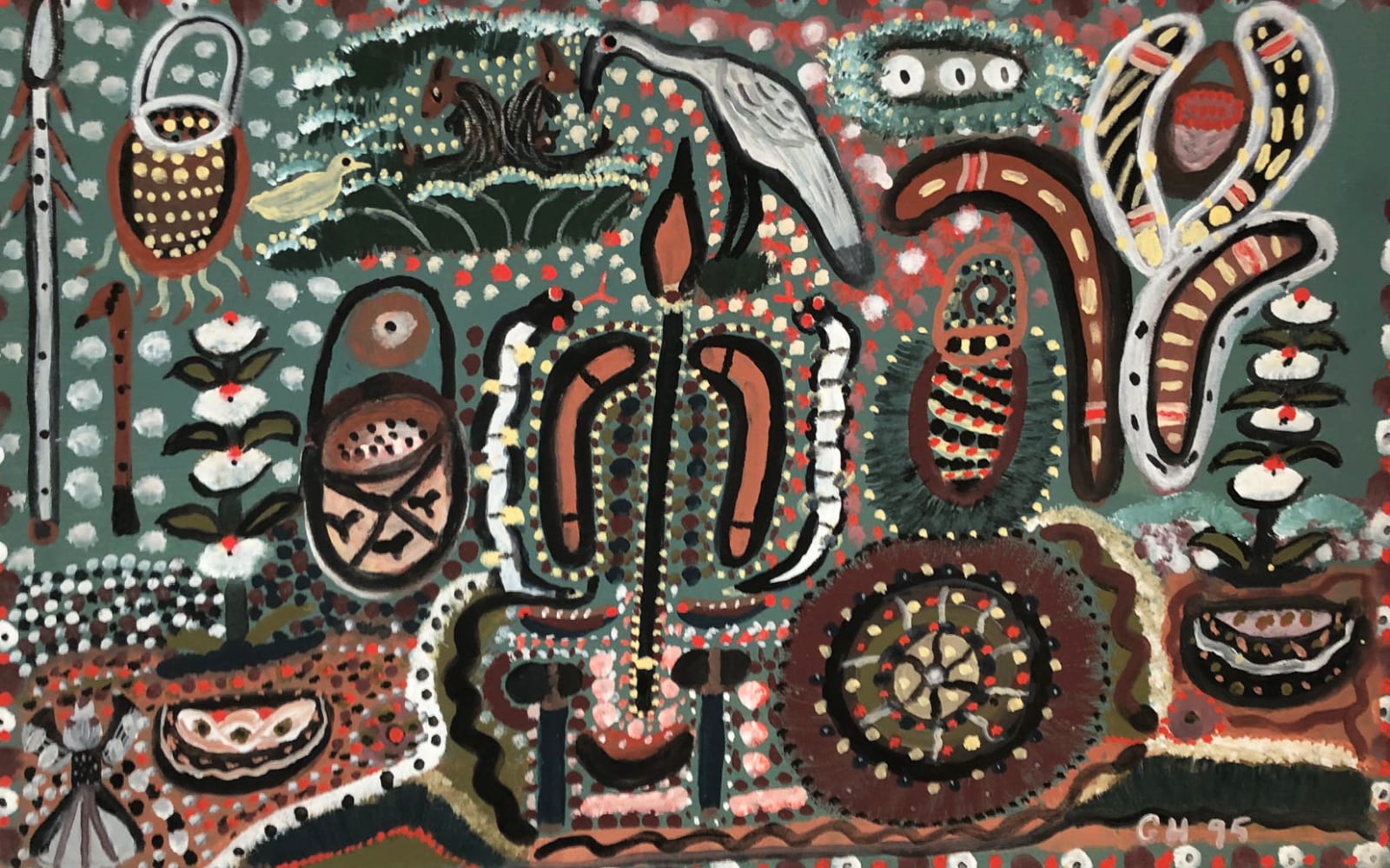 Gertie Huddlestone, synthetic polymer paint on canvas, Ngukurr, Aboriginal artist and artwork.