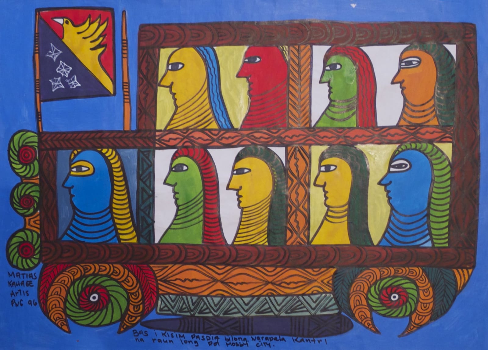 Elisabet Kauage, Bus Passing with Passengers in Narapela Country, 1996