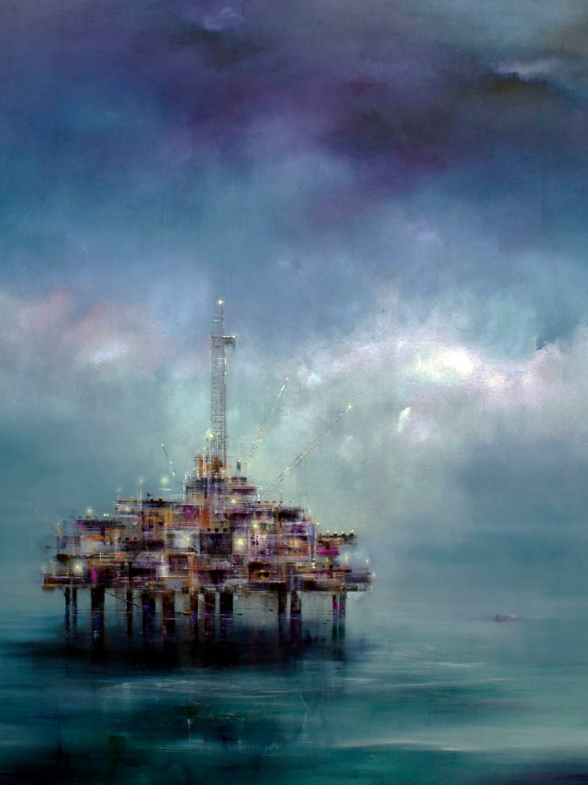 oil on canvas by Anne Penman Sweet of a fort on the water at high tide available at Rebecca Hossack Art Gallery