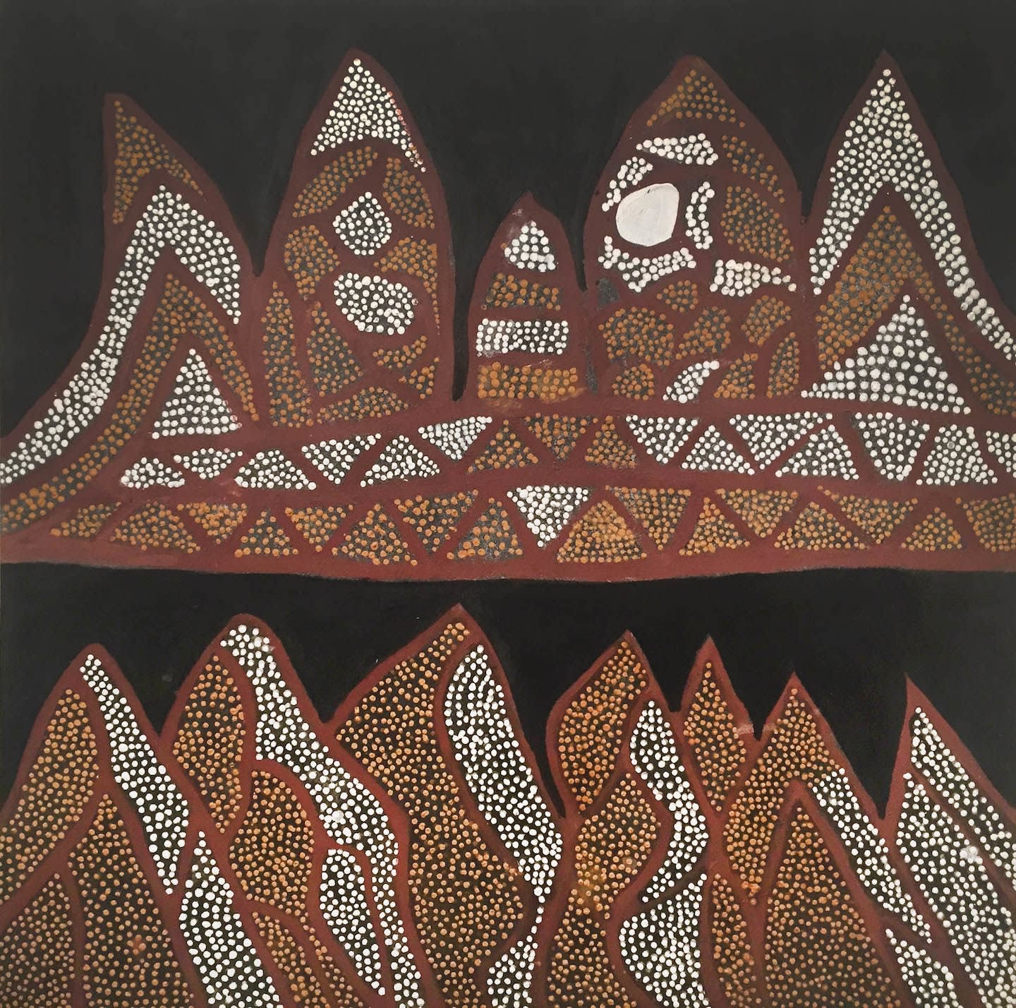Mabel Juli, ochre on canvas, Kimberley, Aboriginal Artist and artwork.