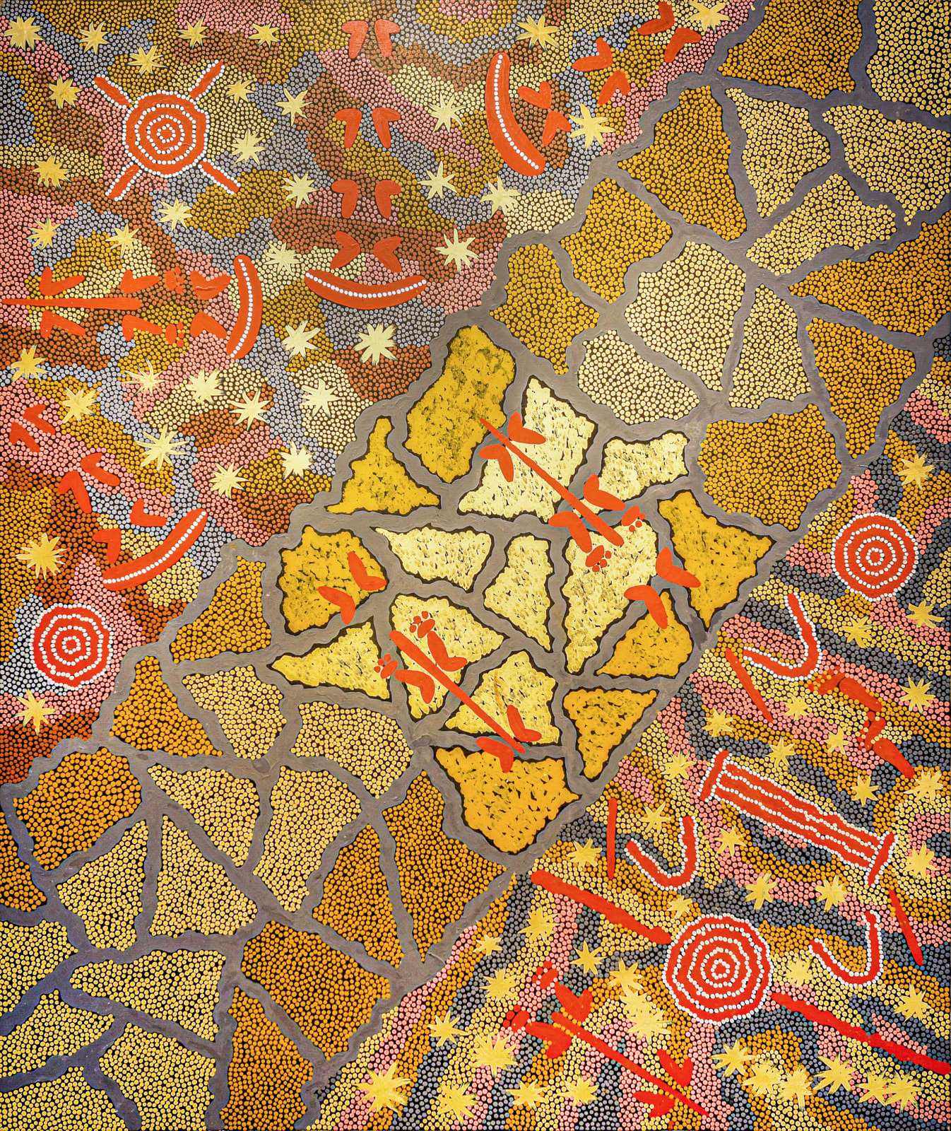 Clifford Possum Tjapaltjarri aboriginal artist synthetic polymer paint on canvas of Kangaroo Dreaming 1986