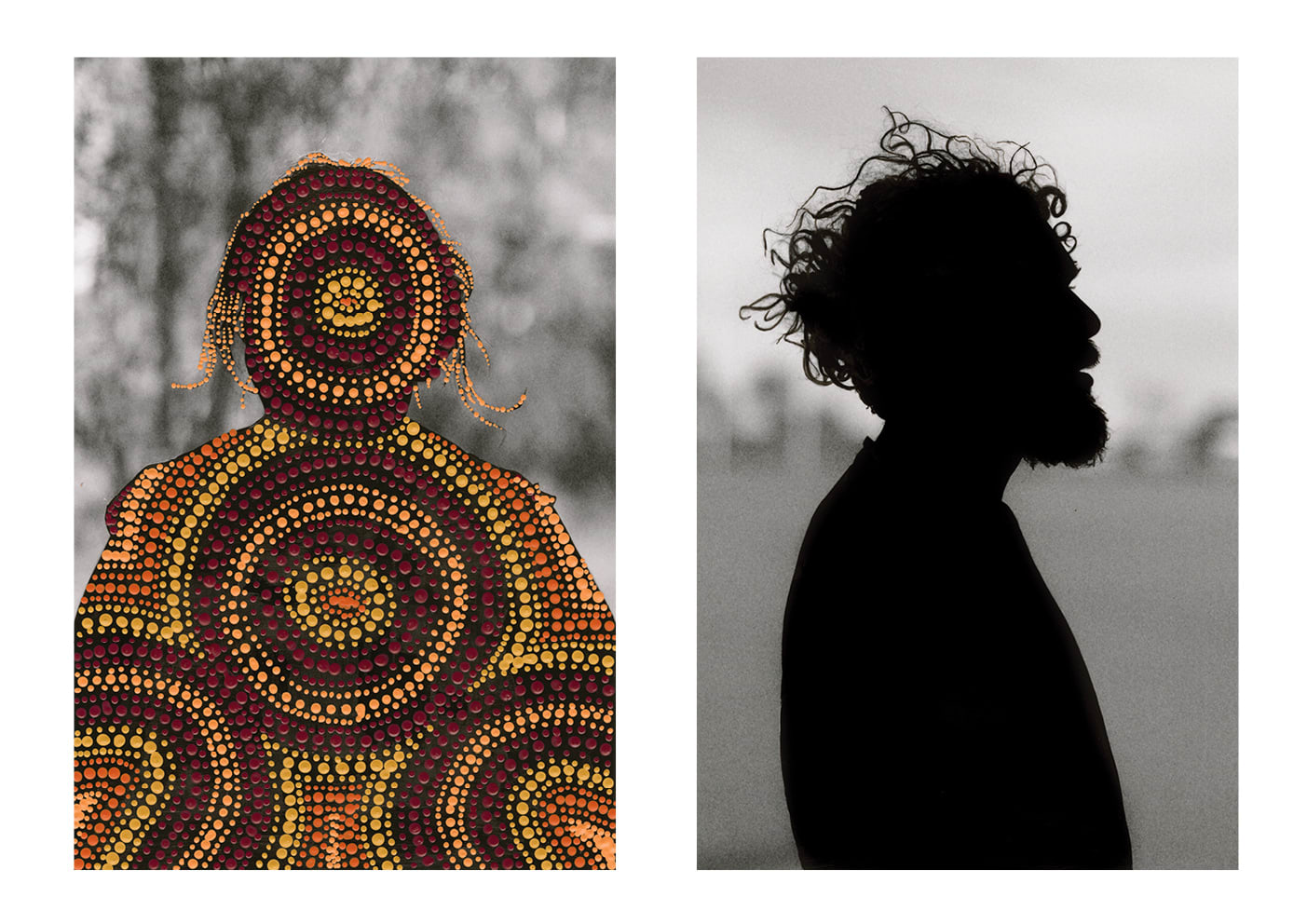 Angelina Nampijinpa Tasman with Patrick Waterhouse, Front Portrait. Restricted with Angelina Nampijinpa Tasman Restricted Side Portrait Right.