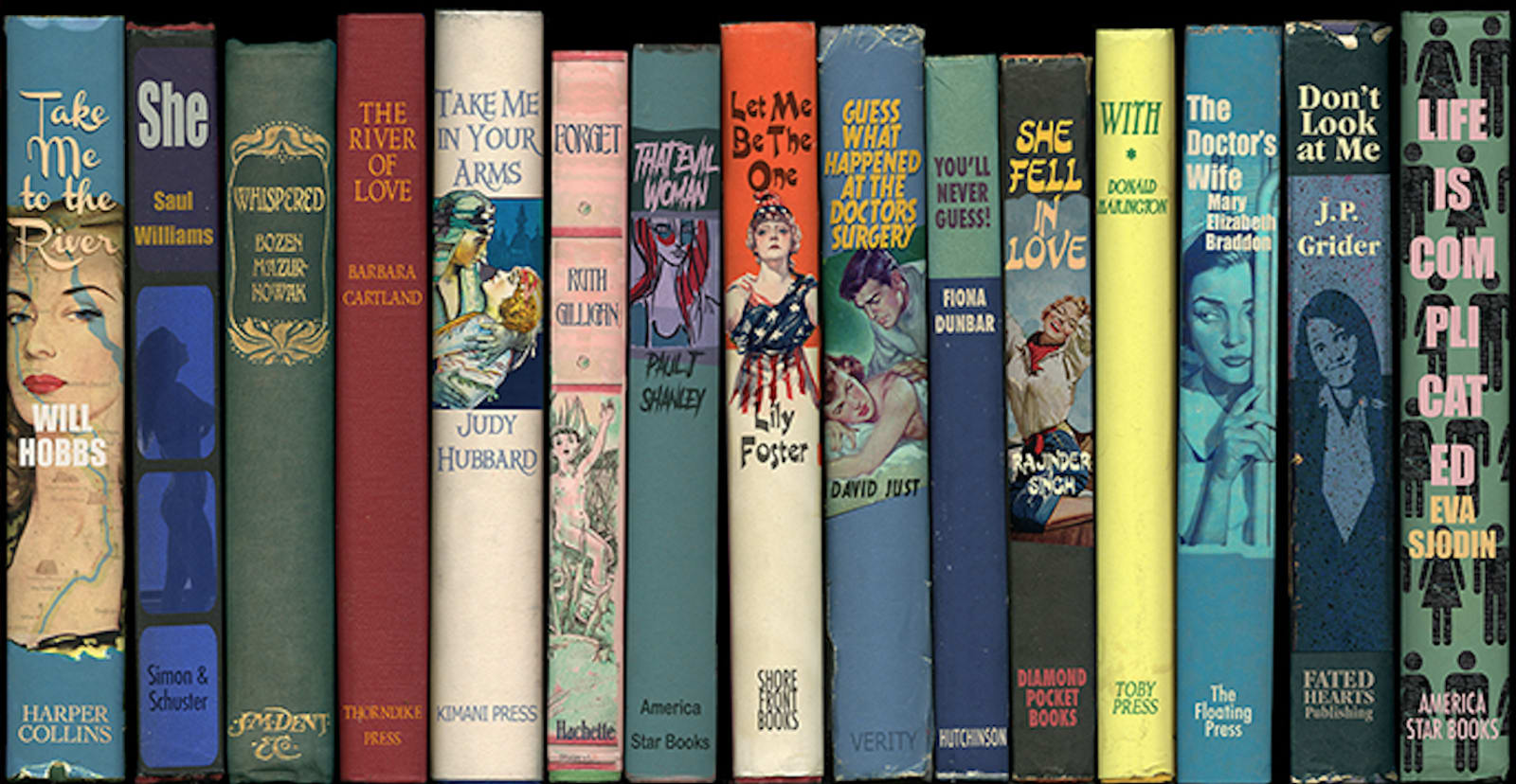 Bookshelf print by artist Phil Shaw represented by Rebecca Hossack Gallery