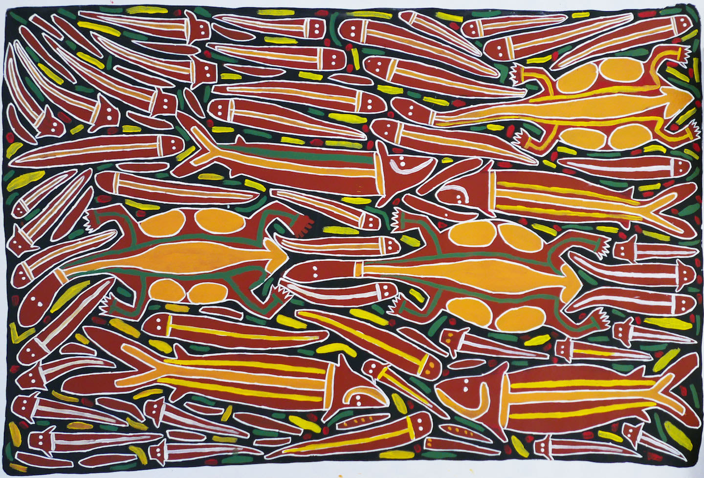Amy Johnson, Sambo Barra Barra, synthetic polymer paint on canvas, Ngukurr, Aboriginal artist and artwork.