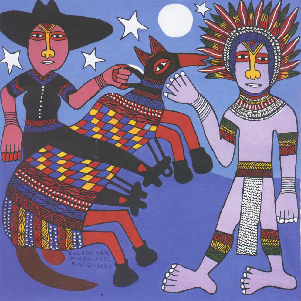 Mathias Kauage, A Young Policeman Waves Hello In The Night, 1999
